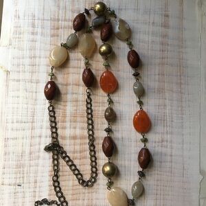 Necklace- Cute brass and stone long layer necklace